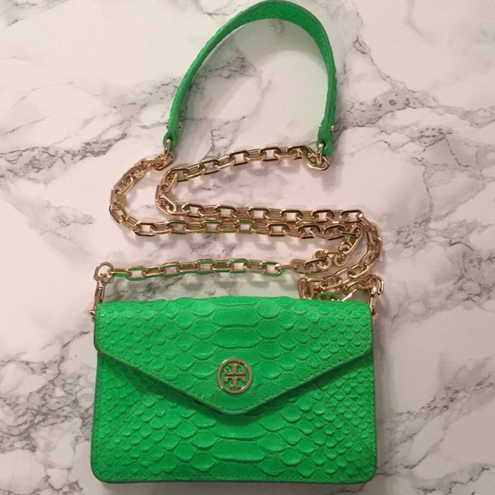 Tory Burch neon green clutch